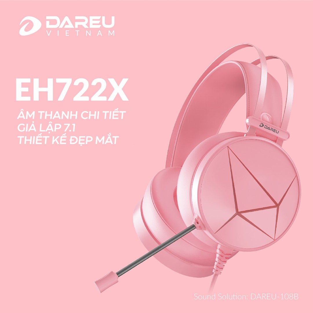 Tai nghe Dareu EH722X USB Hồng