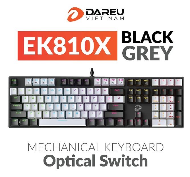 Bàn phím cơ DareU EK810X Black Grey Optical Switch