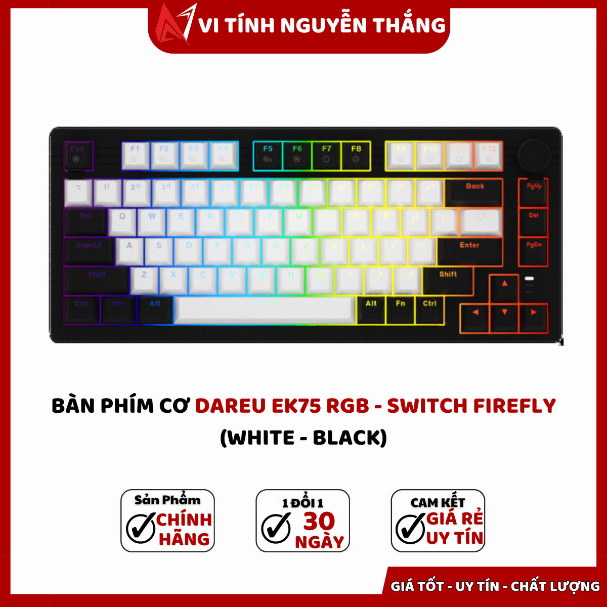 GEARVN - Bàn phím cơ DareU EK75 White Black Firefly switch