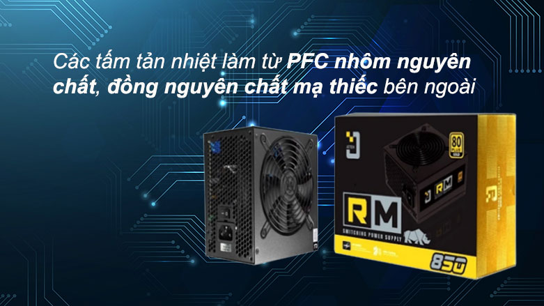 Nguồn máy tính Jetek Rhino RM850 - 850W - 2 Dây CPU - 80plus Gold | Làm bằng nhôm nguyên chất