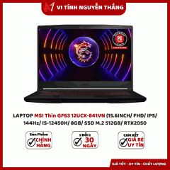 LAPTOP MSI Thin GF63 12UCX-841VN (15.6INCH/ FHD/ IPS/ 144Hz/ I5-12450H/ 8GB/ SSD M.2 512GB/ RTX2050