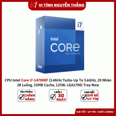 CPU Intel Core i7-14700KF (3.4GHz Turbo Up To 5.6GHz, 20 Nhân 28 Luồng, 33MB Cache, 125W, LGA1700) Tray New
