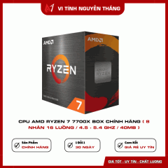 CPU AMD RYZEN 7 7700X Box Chính Hãng ( 8 Nhân 16 Luồng / 4.5 - 5.4 Ghz / 40Mb )