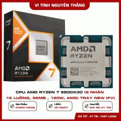 CPU AMD Ryzen 7 9800X3D (8 Nhân 16 Luồng, 96MB , 120W, AM5) Tray Chính Hãng