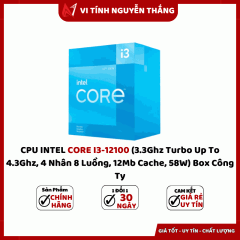 CPU INTEL CORE I3-12100 (3.3Ghz Turbo Up To 4.3Ghz, 4 Nhân 8 Luồng, 12Mb Cache, 58W) Box Công Ty