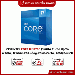  CPU INTEL CORE I7-12700 (3.6Ghz Turbo Up To 4.9Ghz, 12 Nhân 20 Luồng, 25Mb Cache, 65W) Box CH