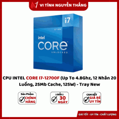 CPU INTEL CORE I7-12700F (Up To 4.8Ghz, 12 Nhân 20 Luồng, 25Mb Cache, 125W) - Tray New 