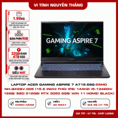 Laptop Acer Gaming Aspire 7 A715-59G-55MD NH.QX6SV.005 (15.6 inch/ FHD/ IPS/ 144Hz/ i5-13420H/ 16GB/ SSD 512GB/ RTX 3050 6GB/ Win 11 Home/ Black)