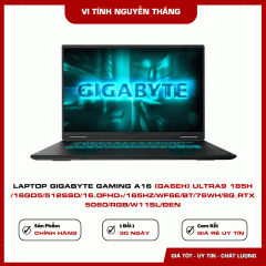 LAPTOP GIGABYTE GAMING A16 (GA6EH) Ultra9 185H /16GD5/512SSD/16.0FHD+/165Hz/WF6E/BT/76Wh/8G_RTX 5060/RGB/W11SL/ĐEN
