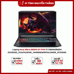 Laptop Acer Nitro AN515-57-71VV i7-11800H/8GD4/512GSSD_PCIe/15.6FHD_144/ĐEN/WIN11SL/4GD6_RTX3050