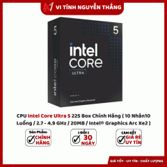 CPU Intel Core Ultra 5 225 Box Chính Hãng ( 10 Nhân10 Luồng / 2.7 - 4.9 GHz / 20MB / Intel® Graphics Arc Xe2 )