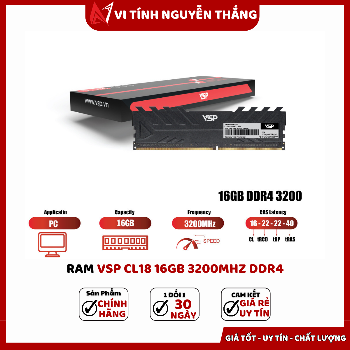RAM VSP CL18 16GB 3200MHz DDR4 có tản nhiệt