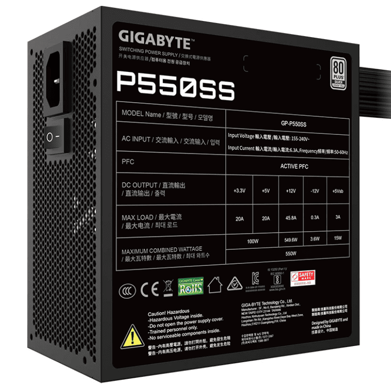 Nguồn Gigabyte P550SS 550W - 80 Plus Silver (GP-P550SS)