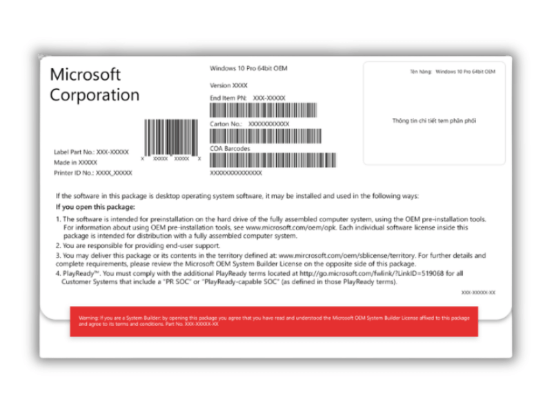 Phần Mềm Microsoft Windows 10 Pro 64bit Eng Intl 1PK DSP OEi DVD (FQC-08929)