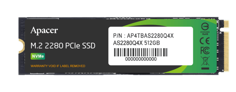 SSD Apacer AS2280Q4X 512GB M.2 NVMe PCIe Gen4 x4 (Đọc 4500MB/s - Ghi 2500MB/s)
