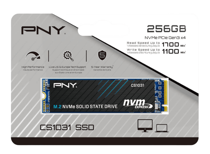 SSD PNY CS1031 256GB M.2 PCIe Gen3 x4 NVMe (Đọc 1700Mb/s - Ghi 1100Mb/s)
