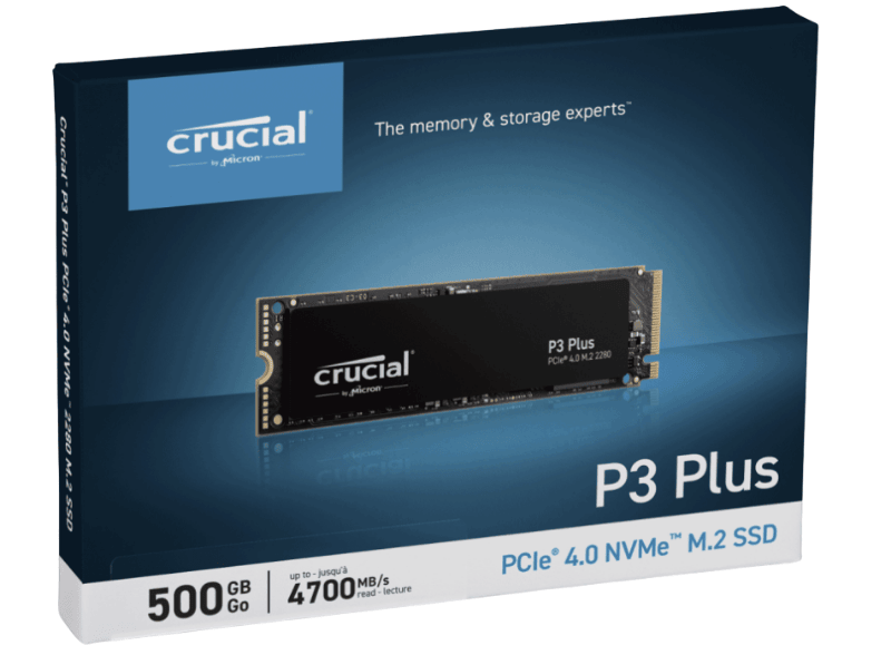 Ssd Crucial P3 Plus 500GB Pcie M.2 2280 Gen 4.0 X4 (4700Mb/S - 1900Mb/S)