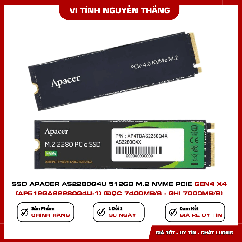 SSD NVMe Apacer AS2280Q4U 512GB cho PC gaming