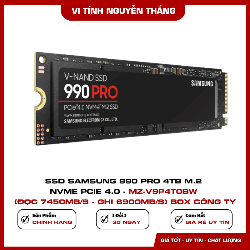 SSD Samsung 990 PRO 4TB MZ-V9P4T0BW và hộp sản phẩm