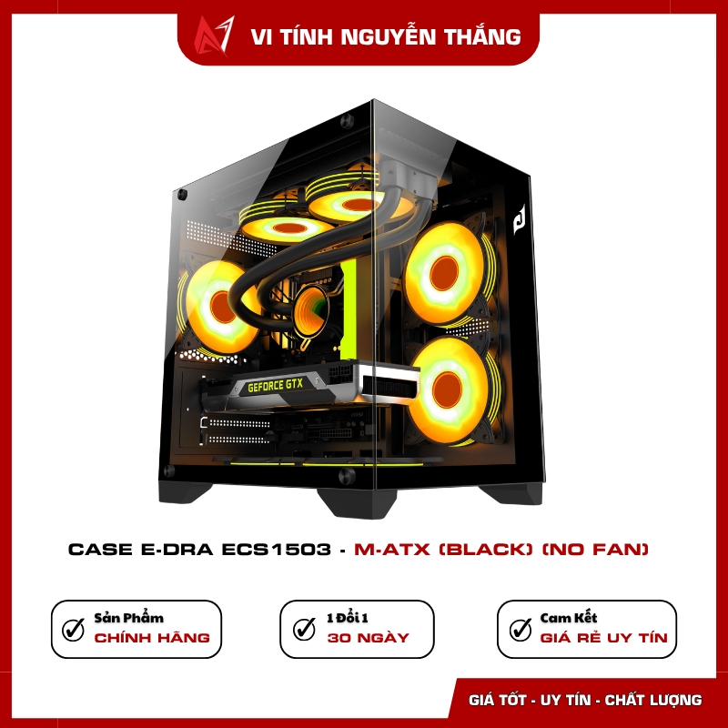 Case E-Dra ECS1503 M-ATX Black No Fan thiết kế màu đen