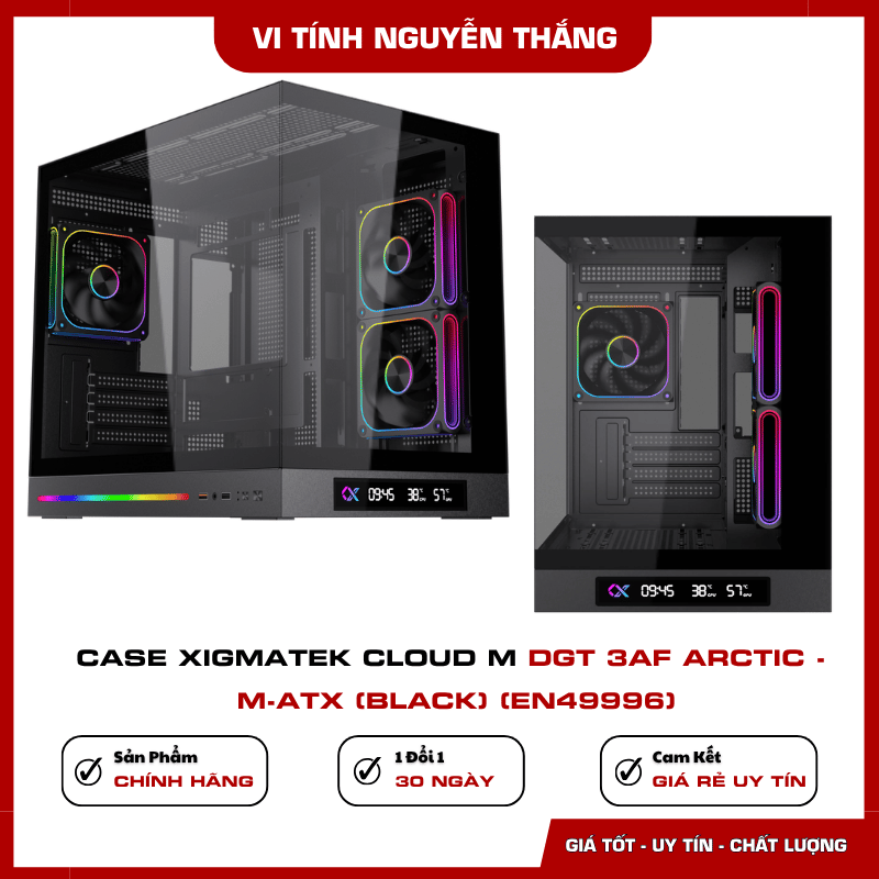 Case Xigmatek Cloud M DGT 3AF Black EN49996 hai mặt kính cường lực