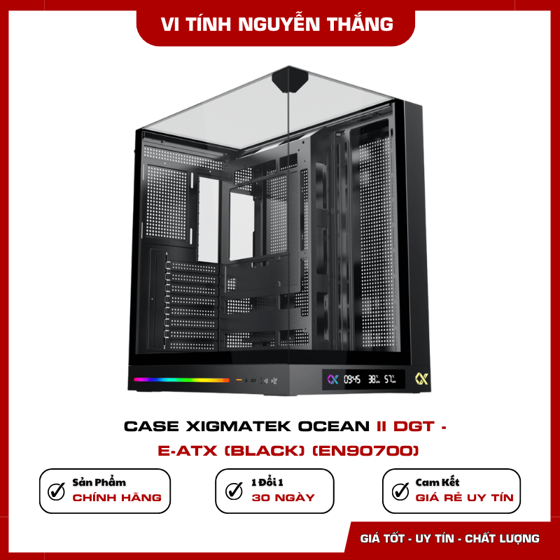 Case Xigmatek Ocean II DGT EN90700 màu đen với 3 mặt kính cường lực