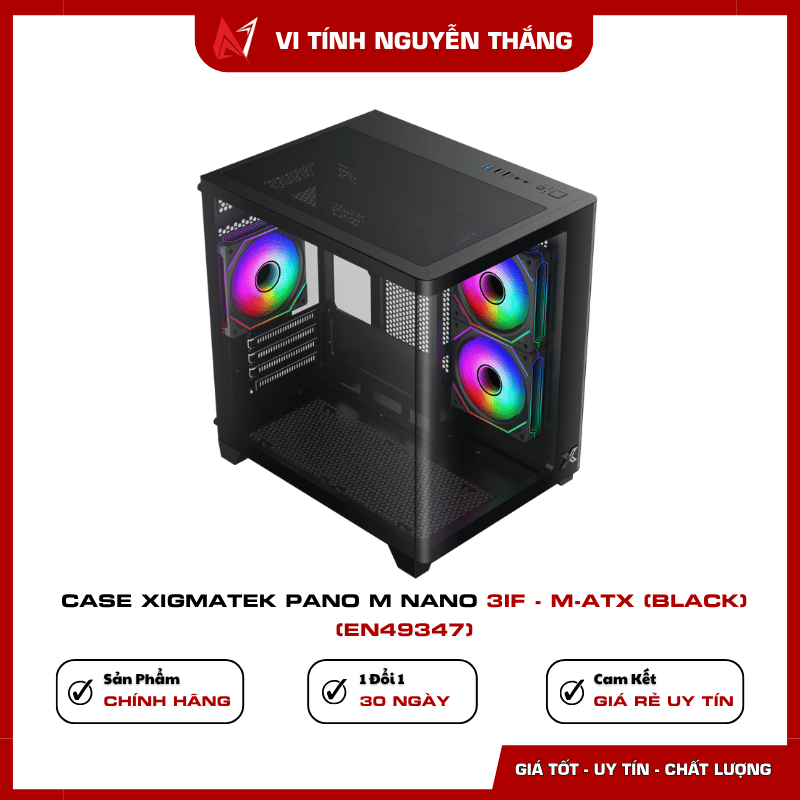 Case Xigmatek Pano M Nano 3IF M-ATX Black thiết kế kính hiện đại