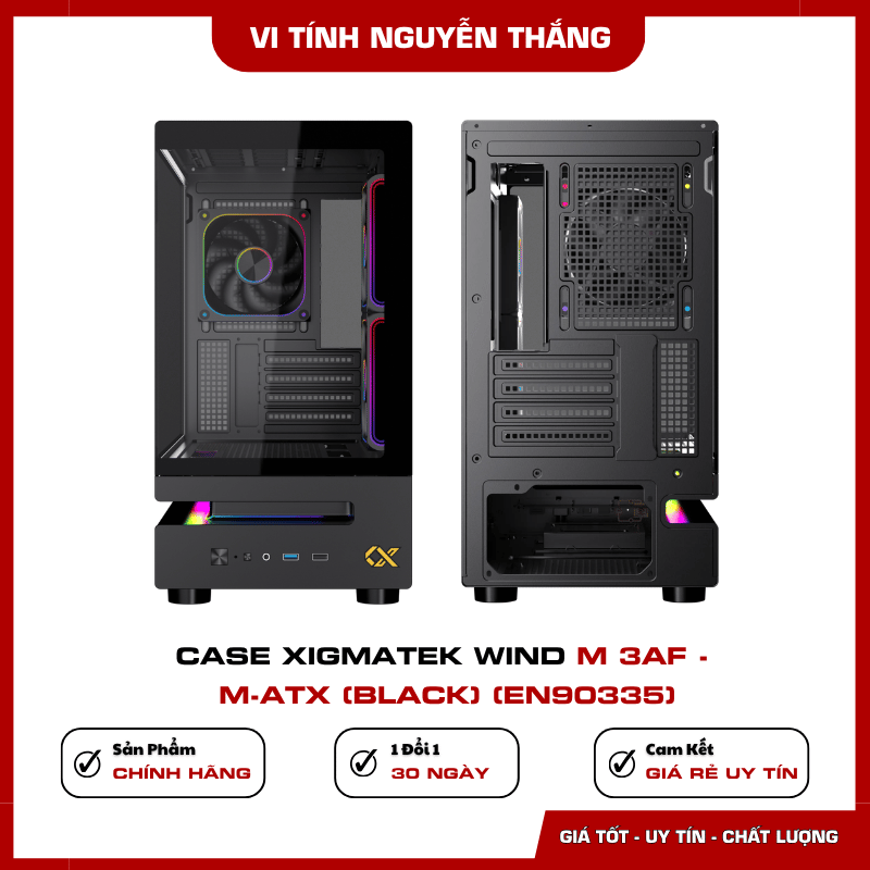 Case Xigmatek Wind M 3AF Black kèm 3 quạt 120mm