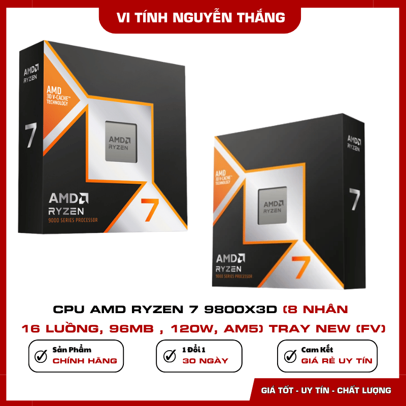 CPU AMD Ryzen 7 9800X3D hỗ trợ socket AM5 DDR5 PCIe 5.0
