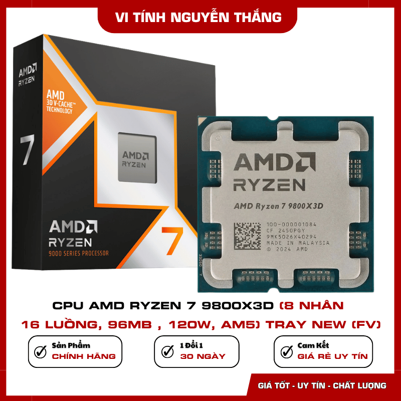 CPU AMD Ryzen 7 9800X3D Tray New kiến trúc Zen 5