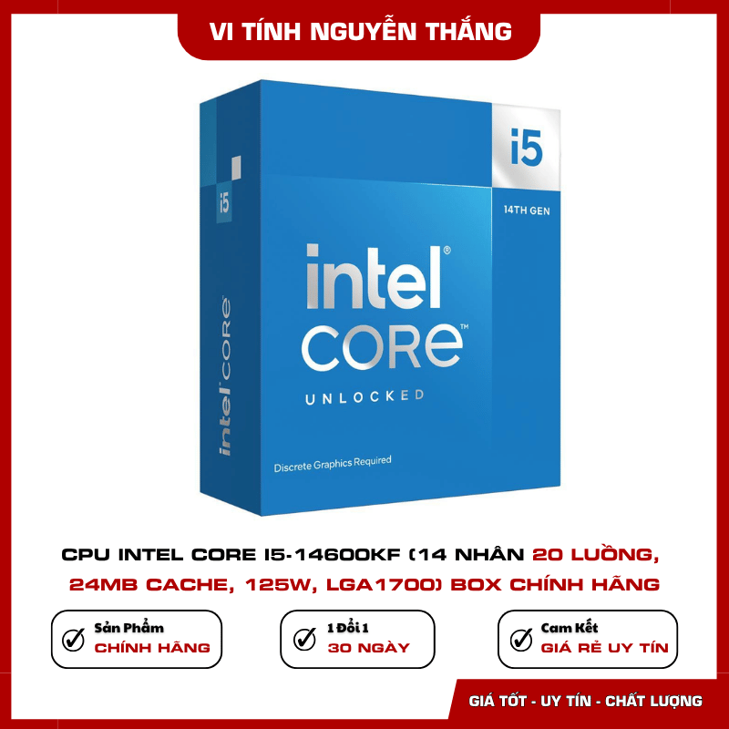 CPU Intel Core i5-14600KF socket LGA1700 hỗ trợ DDR4 DDR5