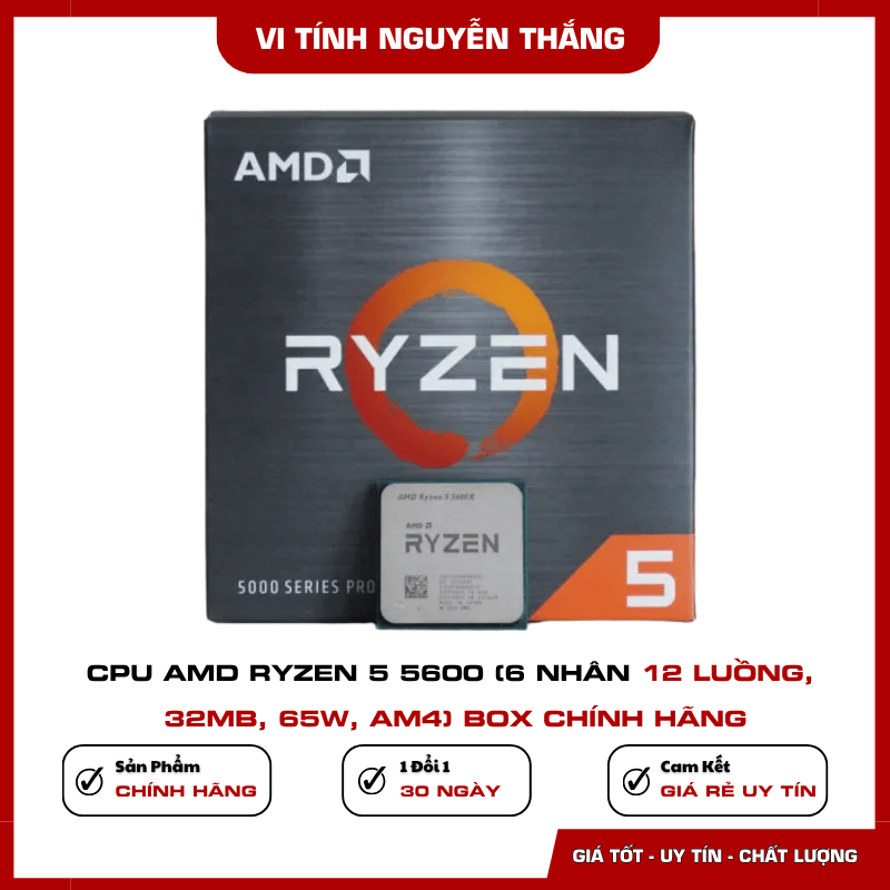 CPU Ryzen 5 5600 socket AM4 hỗ trợ DDR4 và PCIe 4.0