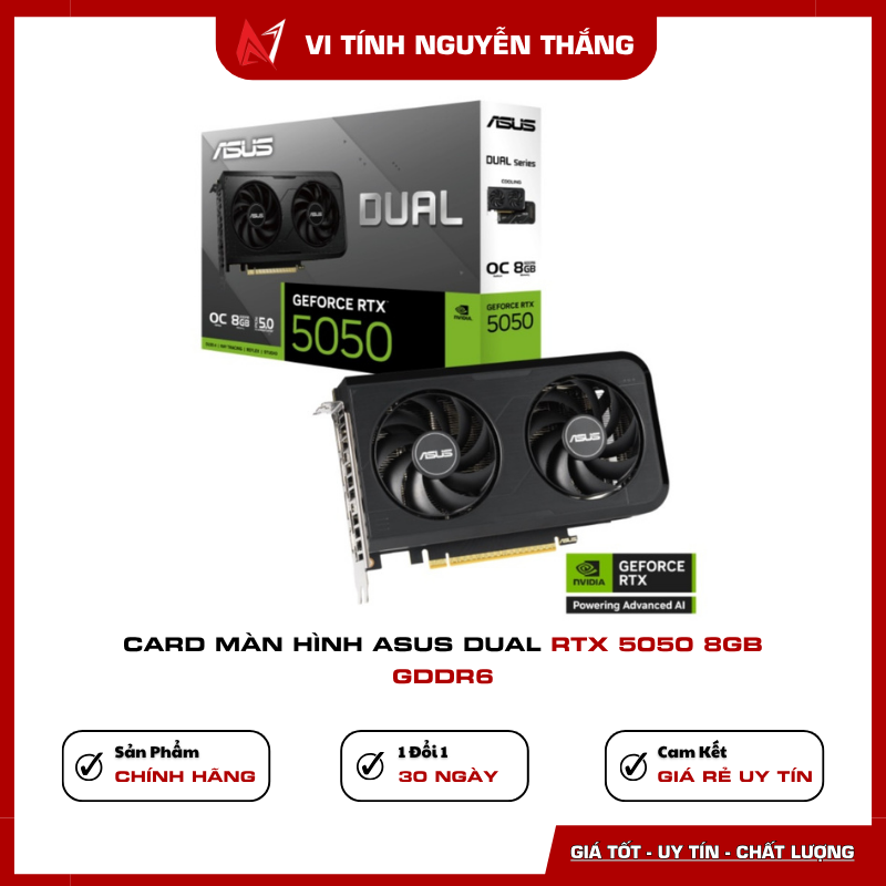 Card màn hình ASUS Dual RTX 5050 8GB GDDR6 thiết kế hai quạt tản nhiệt