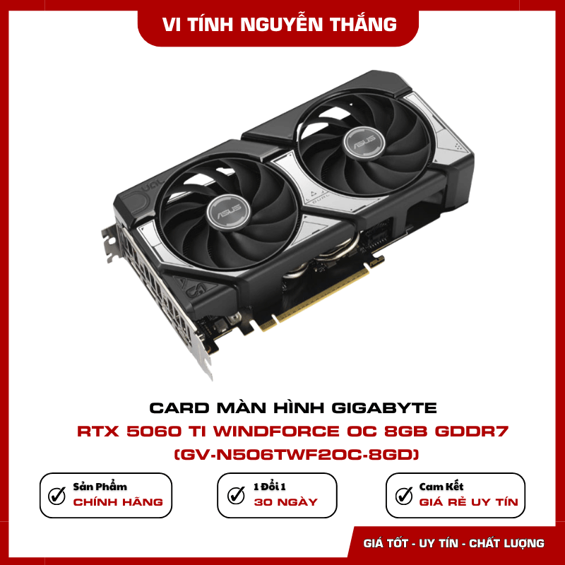 Thiết kế Gigabyte RTX 5060 Ti Windforce OC 8GB dành cho PC gaming