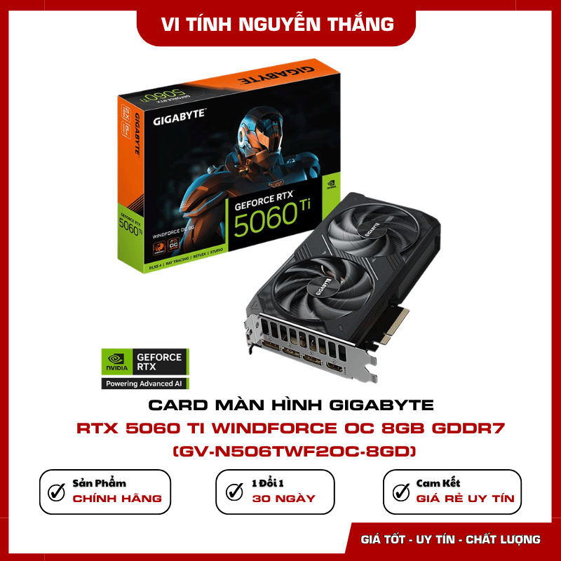 Card màn hình Gigabyte RTX 5060 Ti Windforce OC 8GB GDDR7