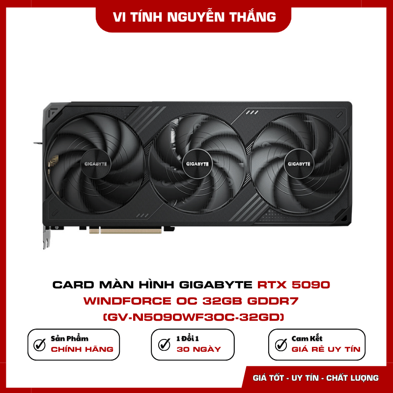Thiết kế Gigabyte RTX 5090 Windforce OC 32GB và giá đỡ VGA