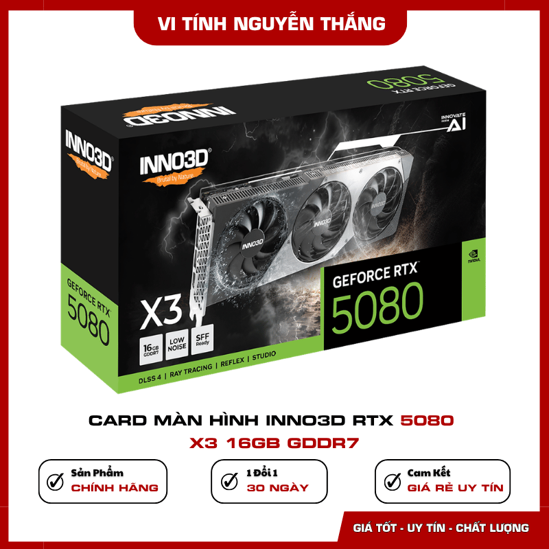 Hệ thống tản nhiệt ba quạt trên VGA INNO3D RTX 5080 X3