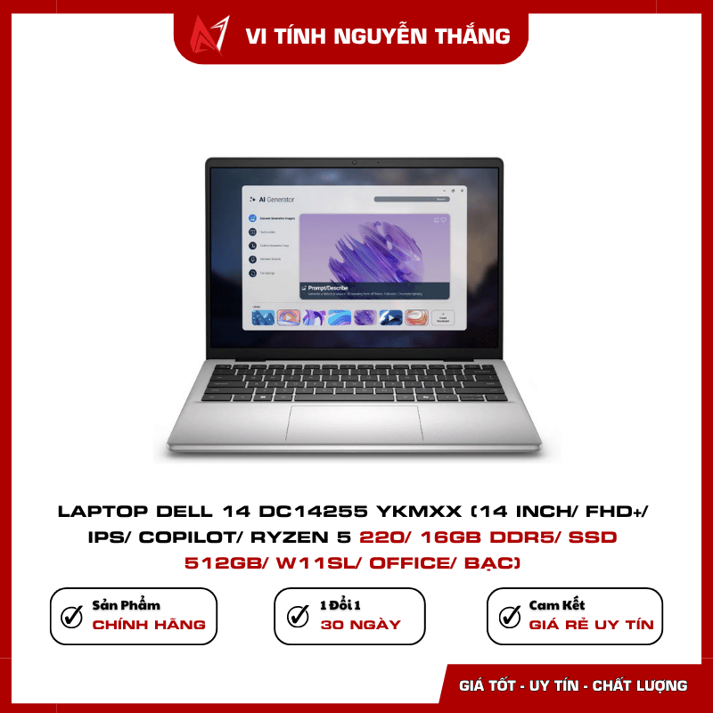 Laptop Dell 14 DC14255_YKMXX màu bạc thiết kế gọn nhẹ