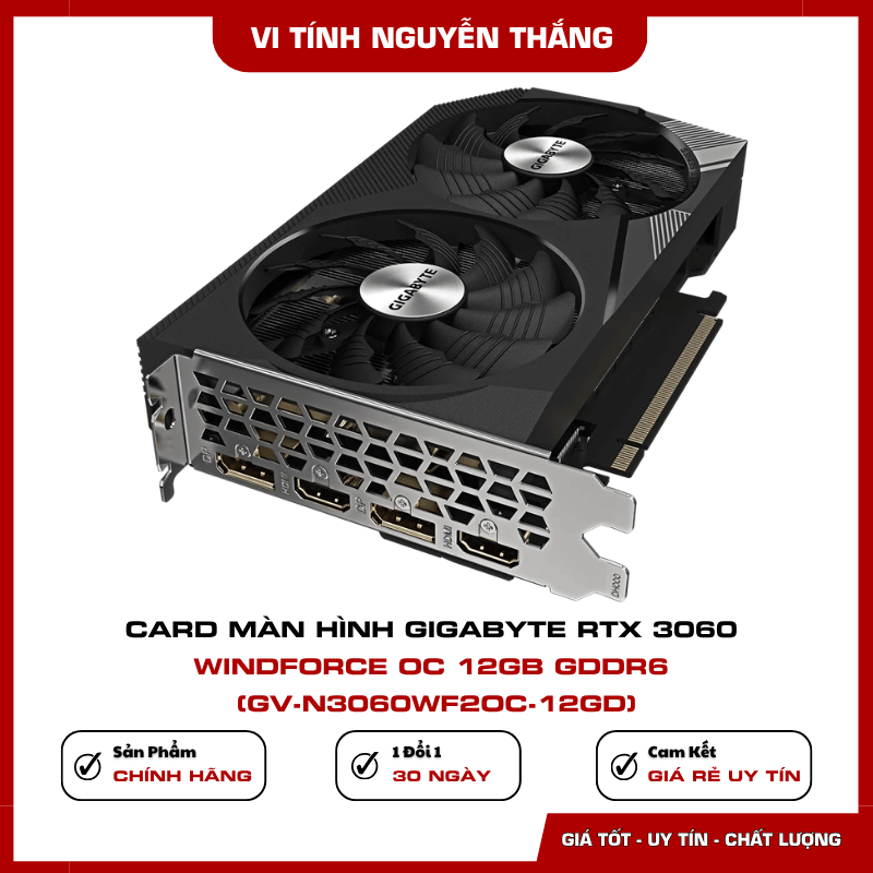 Thiết kế nhỏ gọn của card Gigabyte RTX 3060 WINDFORCE OC