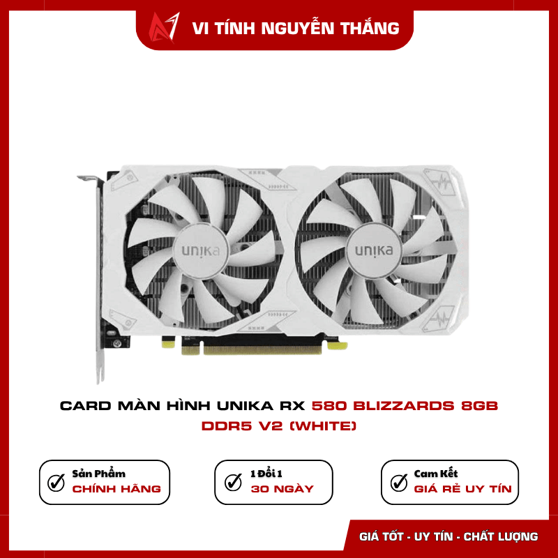 Card màn hình UNIKA RX 580 BLIZZARDS 8GB DDR5 V2 White hiệu năng gaming Full HD