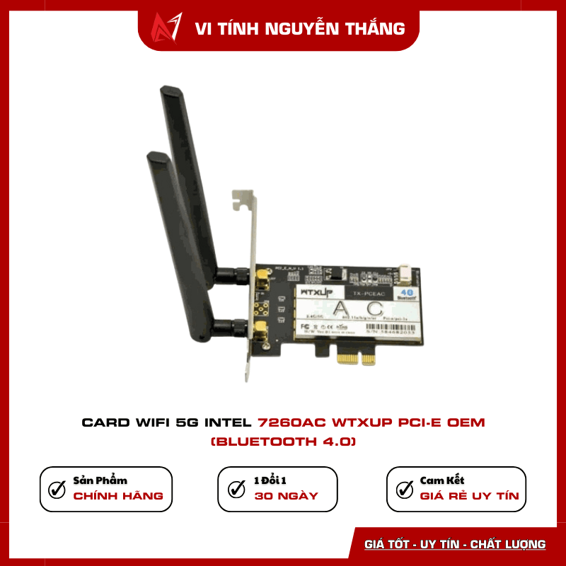 Card WiFi 5G Intel 7260AC WTXUP PCIe Bluetooth 4.0