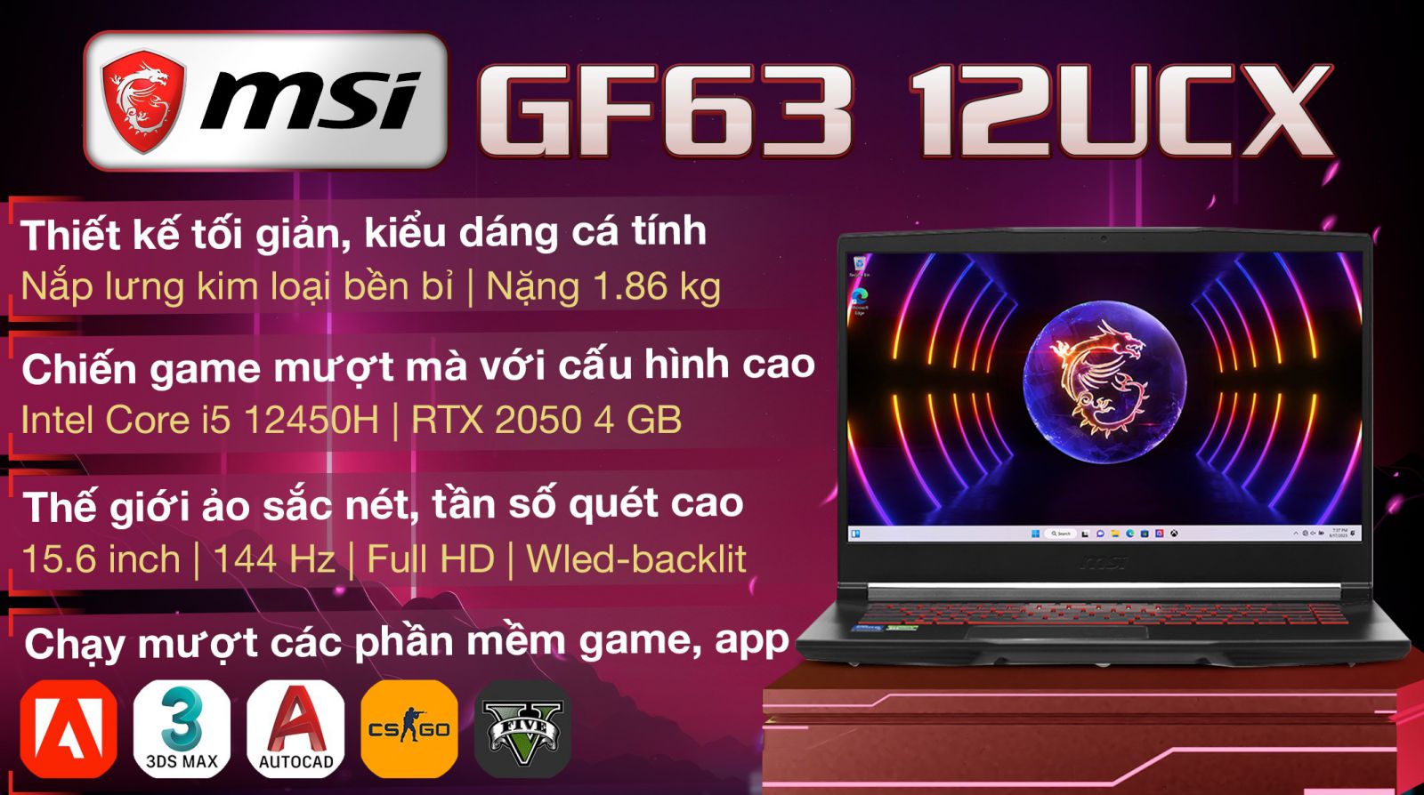 LAPTOP MSI Thin GF63 12UCX-841VN-1 - VI TÍNH NGUYỄN THẮNG