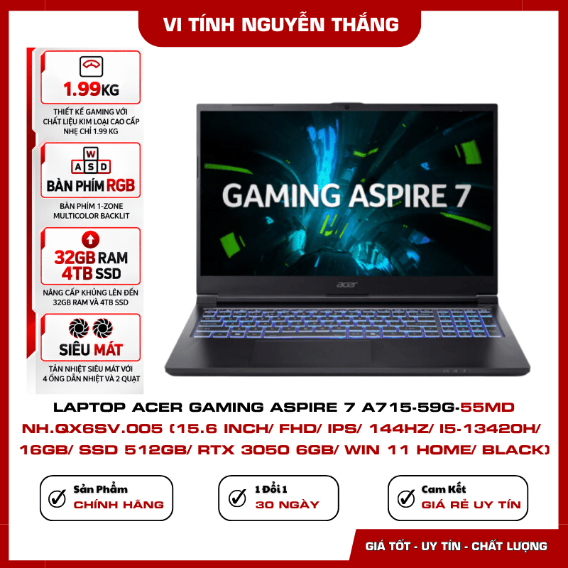 Màn hình Acer Aspire 7 A715-59G-55MD FHD IPS 144Hz