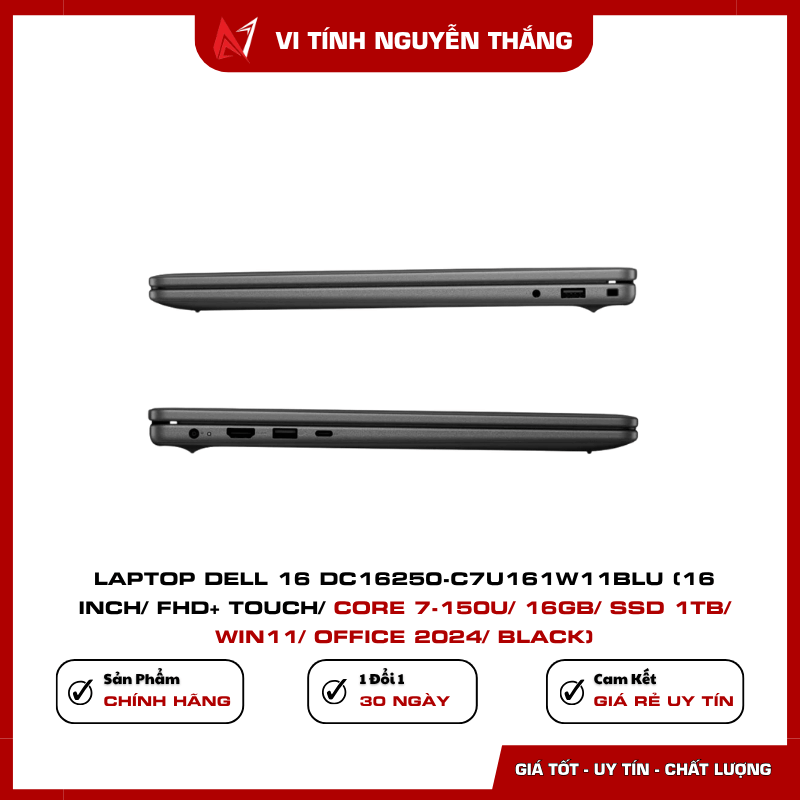 Laptop Dell 16 DC16250 màu đen cho văn phòng