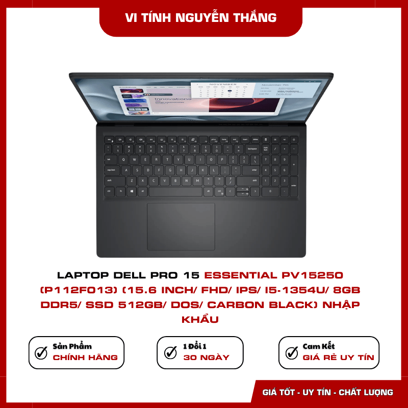 Laptop Dell Pro 15 Essential PV15250 Carbon Black DOS nhập khẩu