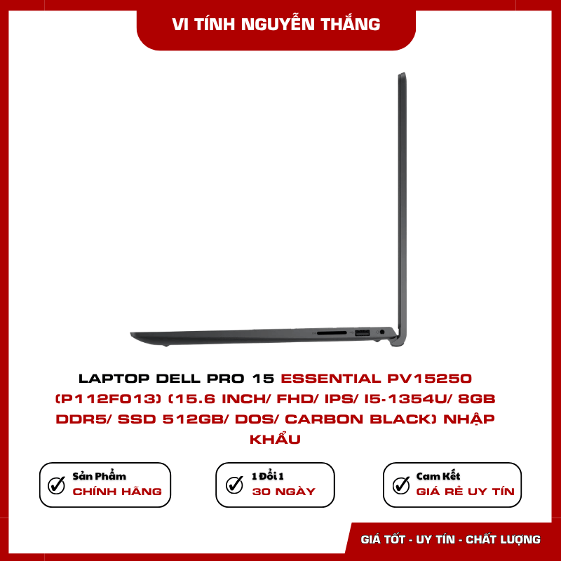 Thiết kế Laptop Dell Pro 15 Essential PV15250 màu Carbon Black