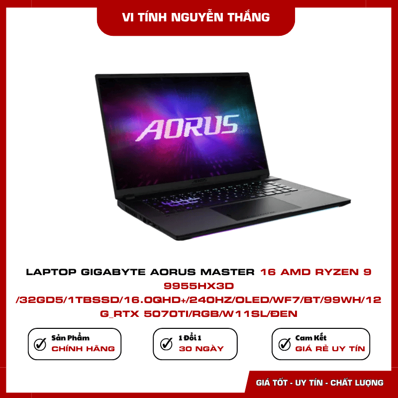 Thiết kế màu đen Laptop Gigabyte AORUS MASTER 16 AM6J
