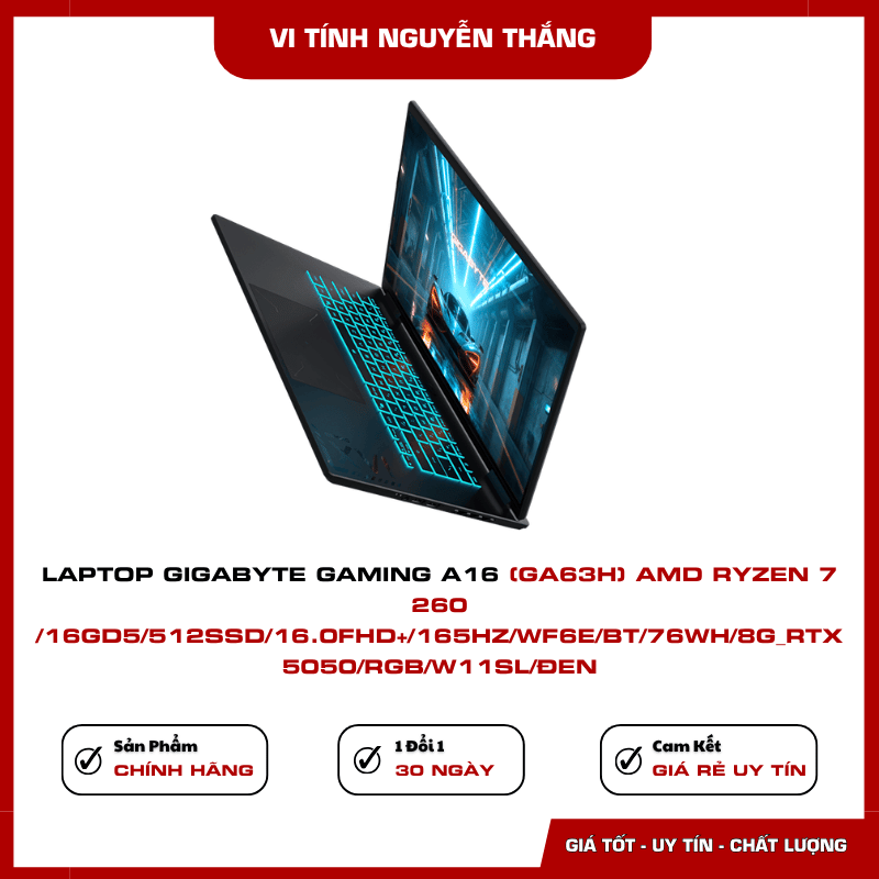 Gigabyte Gaming A16 GA63H card RTX 5050 8GB GDDR7