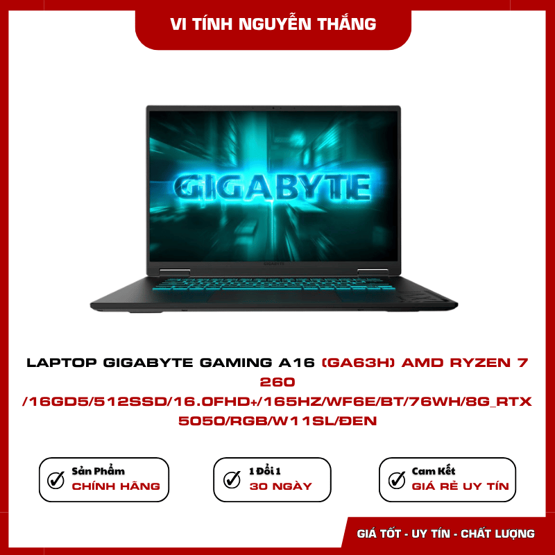 Màn hình 16 inch FHD Plus 165Hz trên Gigabyte Gaming A16 GA63H