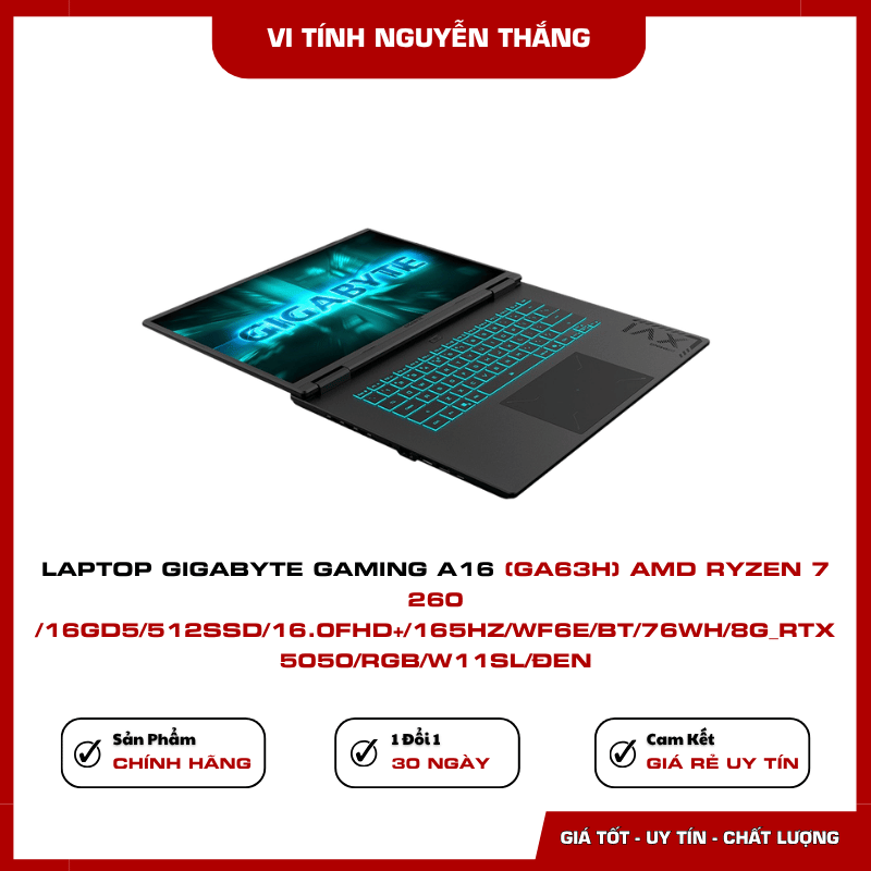Cổng kết nối Gigabyte Gaming A16 GA63H WiFi 6E Bluetooth pin 76Wh